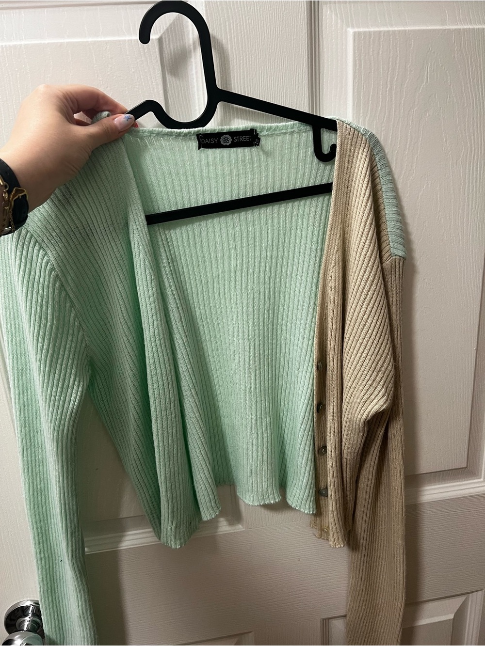 ASOS Mint Green and Beige Ribbed Button Cardigan